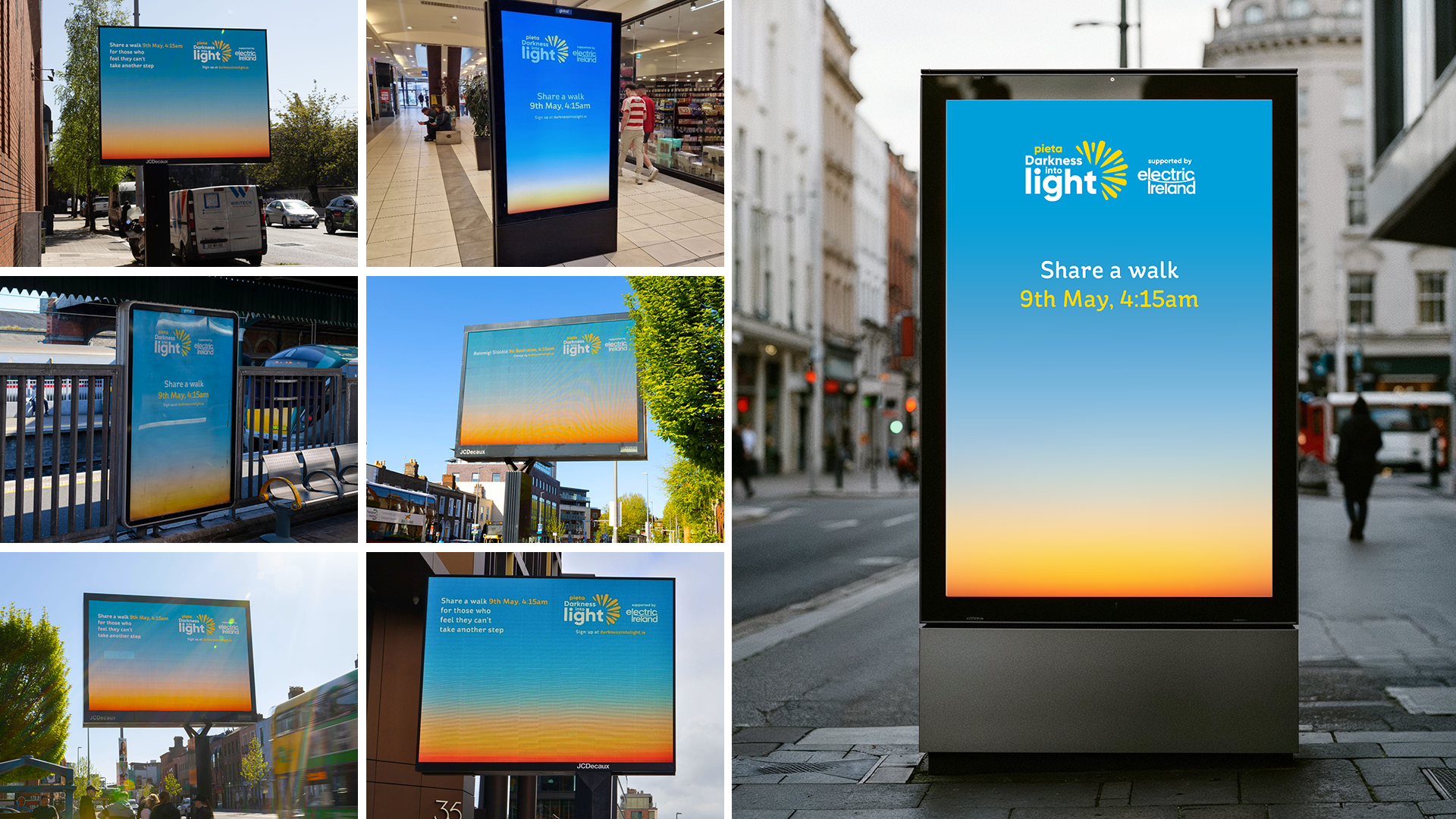 A collage showing a variation of different Darkness Into Light outdoor image placements